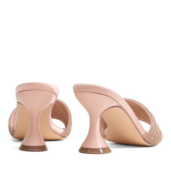 Rhinestone Flared Heel Sandals - ROSE GOLD - 2